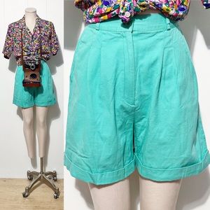 80s Turquoise High Waisted Trouser Shorts | Vintage
